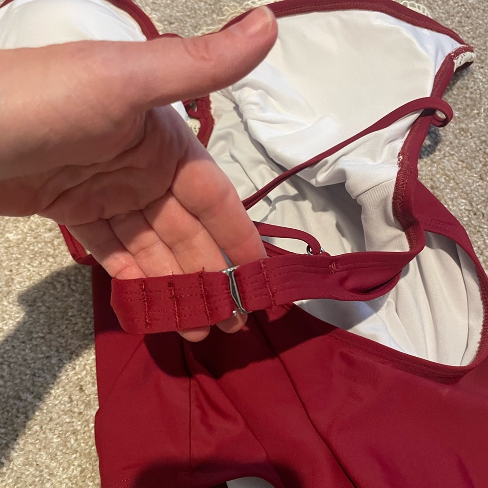 Cupshe Red and Cream Lace One Piece Swimsuit - Picture 7 of 9